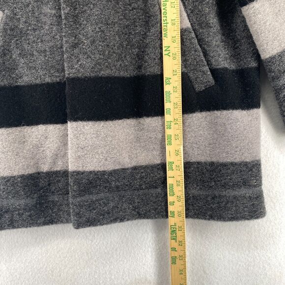 ROOTS CANADA Cardigan Womens M Boiled Wool Blend Striped Open Front Gray Black - Picture 11 of 12
